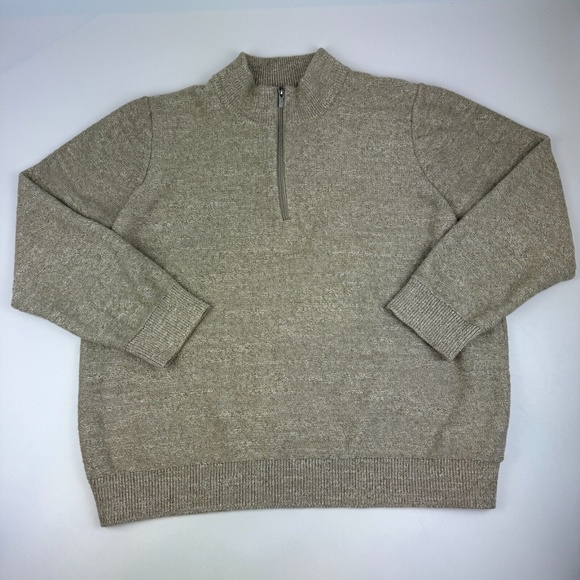 LL Bean Mens Size 2XL Organic Cotton 1/4 Zip Pullover Sweater Oatmeal - Picture 1 of 4